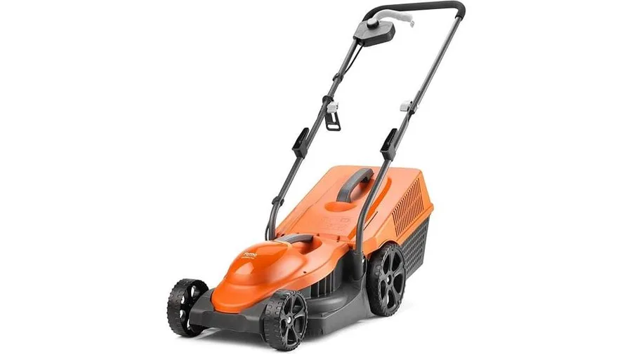 Flymo hover lawn mower on a UK lawn